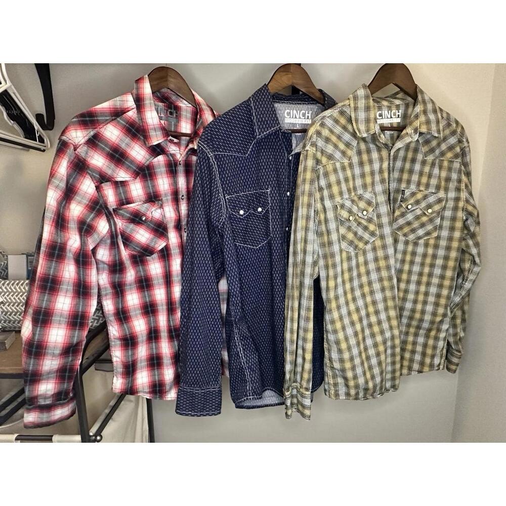 Cinch Modern Fit Men's Long Sleeve Western Button-Up Shirts Lot of 3